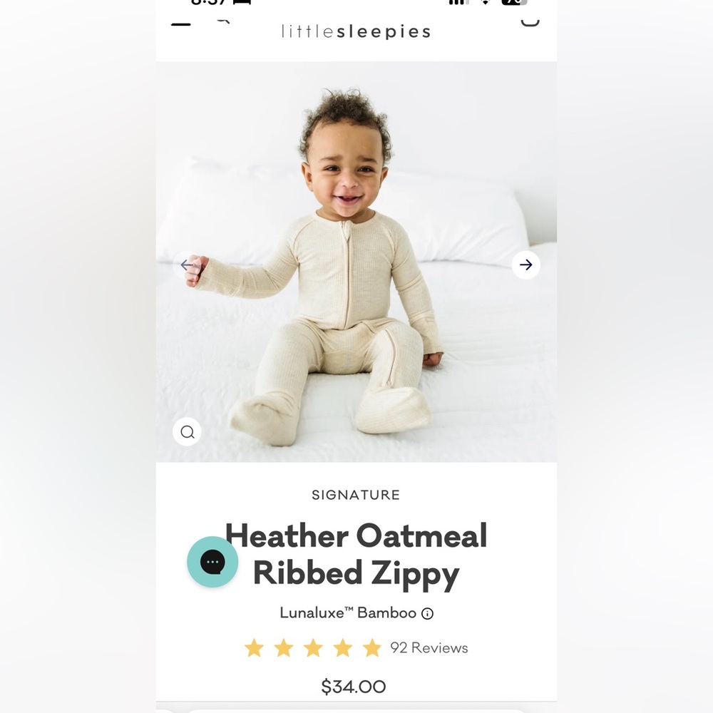 Little Sleepies Zippy Heather Oatmeal Ribbed Zippy